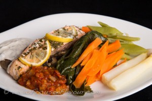 Baked Fish with Caper Dressing and Salsa Brava