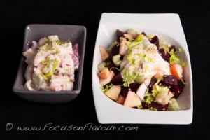 A duo of beetroot, celery and apple salads