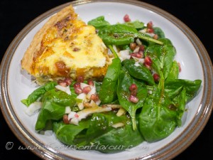 Squash, Stilton and Quince Tart with Spinach, Fennel and Pomegranate Salad