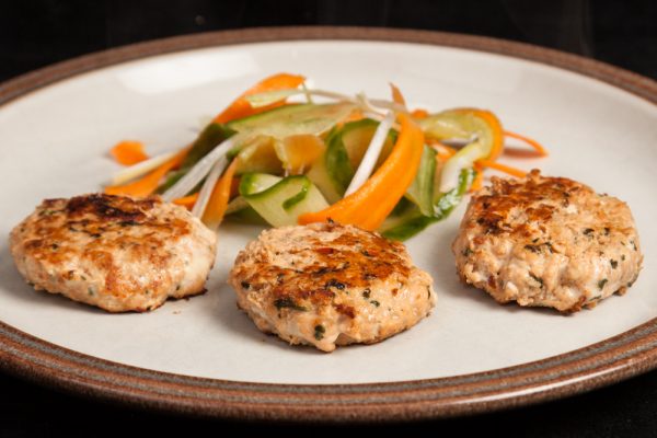 Thai Salmon Patties with Pickled Vegetable Ribbons